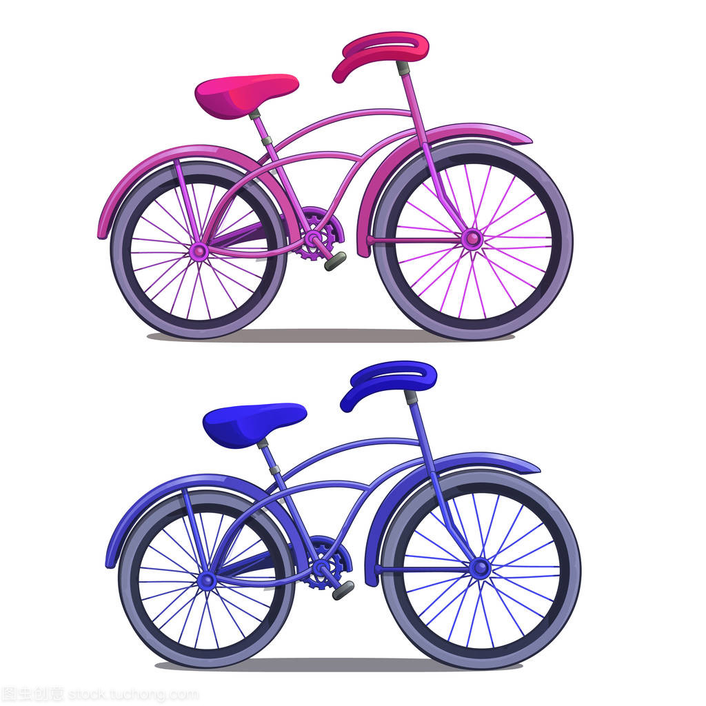 孤立在白色背景上的粉色和藍(lán)色自行車。卡通風(fēng)格的矢量圖